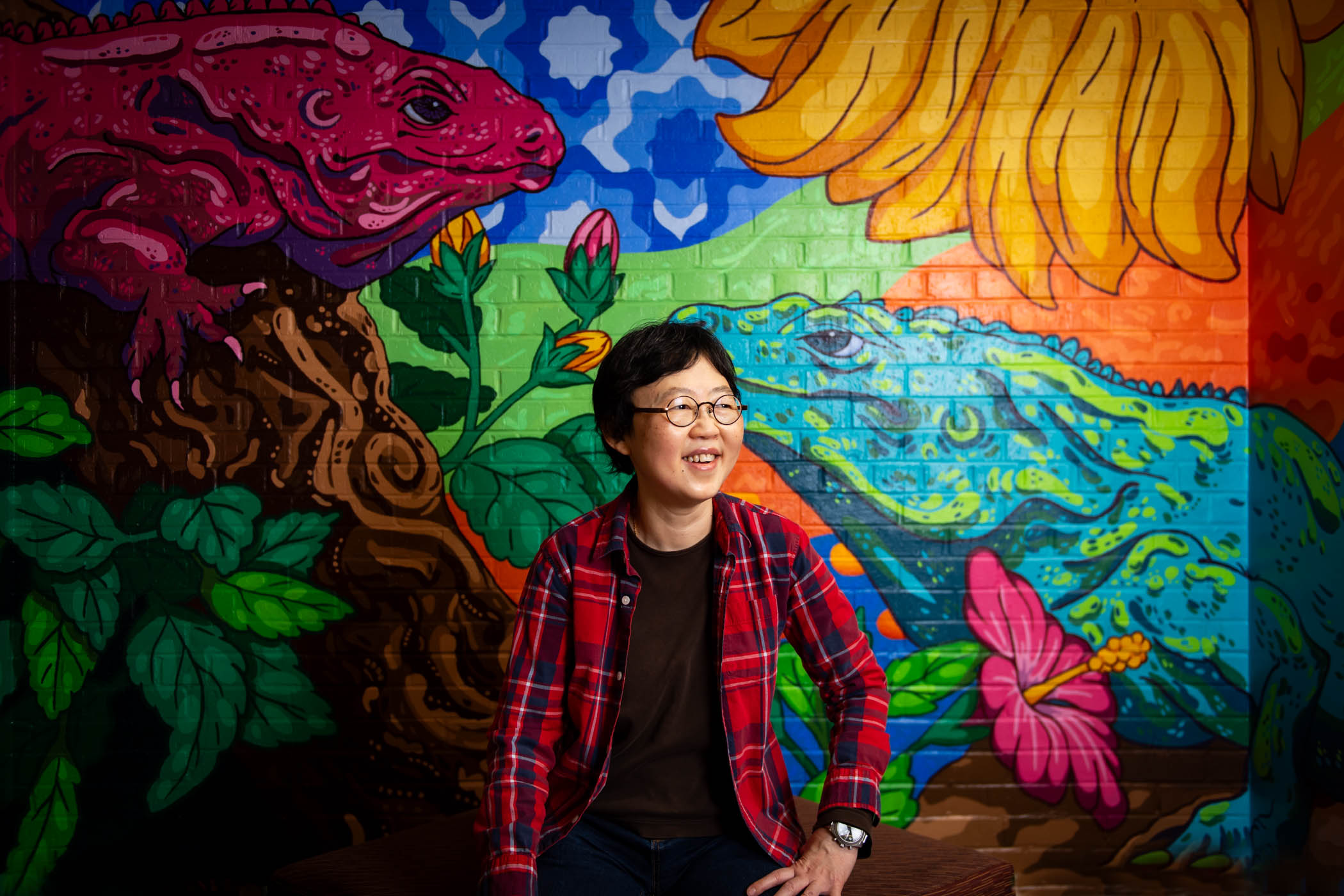 Soon Ee Ngoh, pictured in front of a mural on campus